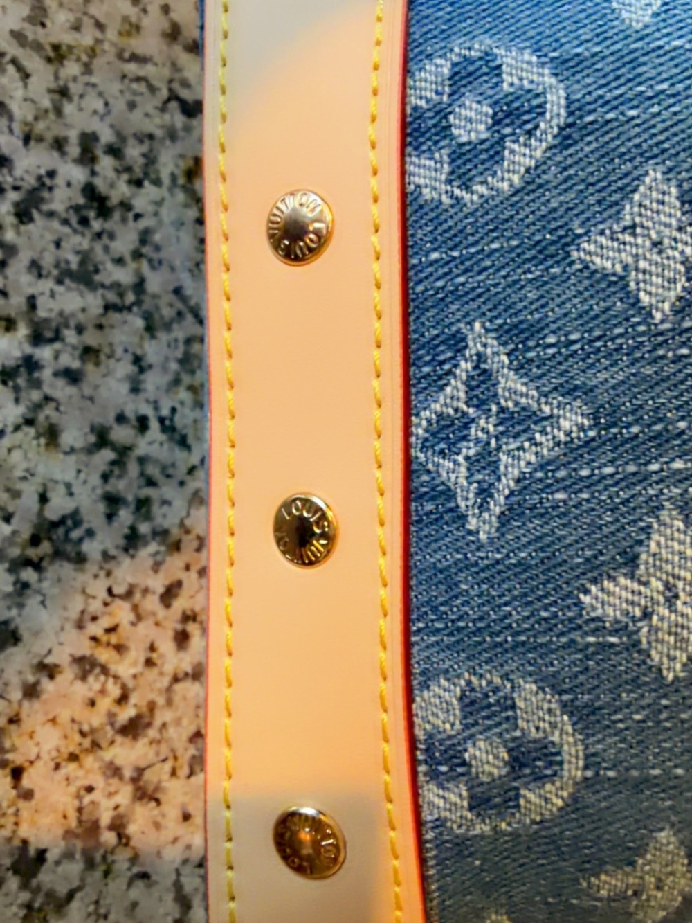 Louis Vuitton Blue Monogram Denim Bucket Shoulder Bag with Gold Chain - Picture 5 of 7